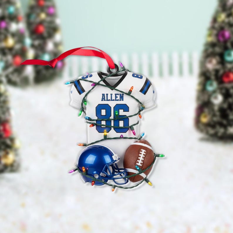 Personalized Football Jersey Ornament Custom Name with Helmet and Football Design