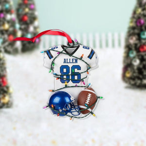 Personalized Football Jersey Ornament Custom Name with Helmet and Football Design