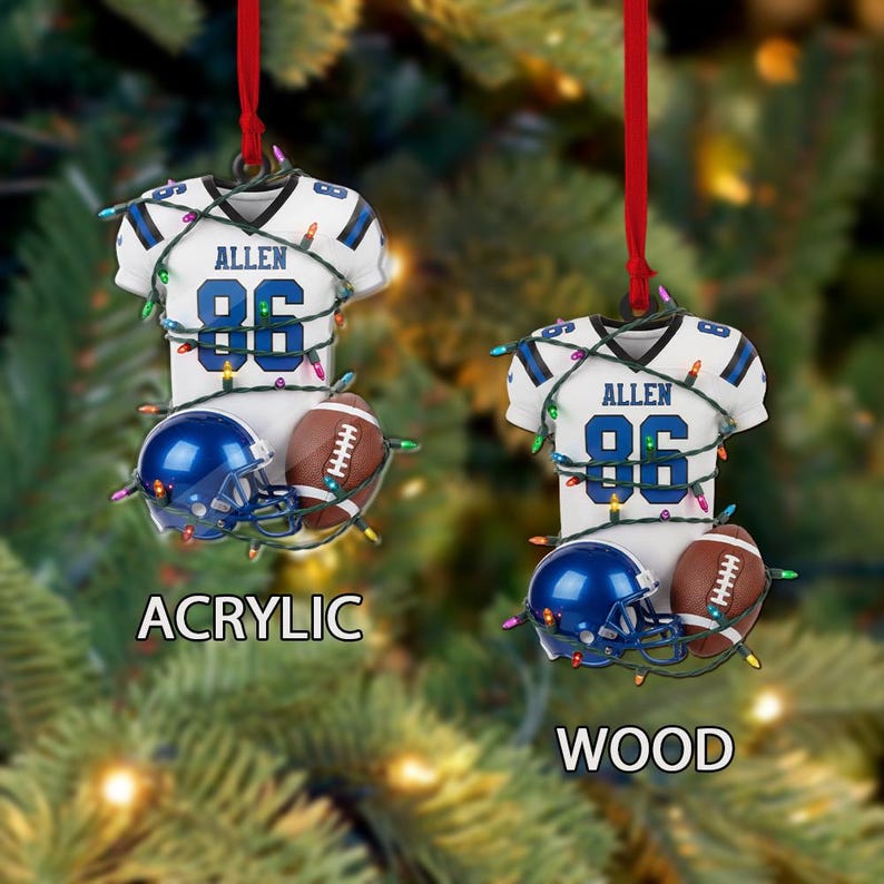 Personalized Football Jersey Ornament Custom Name with Helmet and Football Design