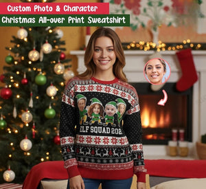 Personalized Family Elf Christmas Sweater 2025, Custom Photo & Name Ugly Xmas Sweater, Matching Holiday Party Outfit for Family and Friends