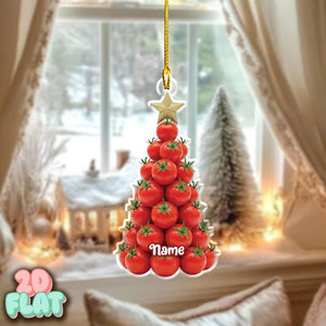 Personalized Tomato Christmas Tree 2D FLAT Ornament, Custom Vegetable Holiday Decoration, Funny Foodie Gift, Garden Lover Keepsake 2025