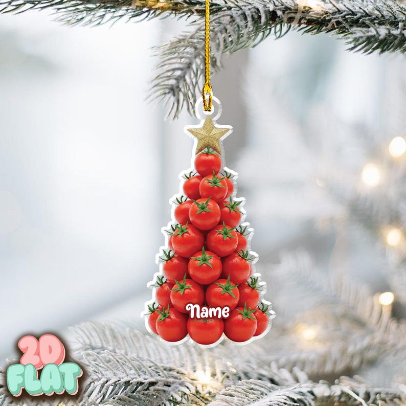 Personalized Tomato Christmas Tree 2D FLAT Ornament, Custom Vegetable Holiday Decoration, Funny Foodie Gift, Garden Lover Keepsake 2025