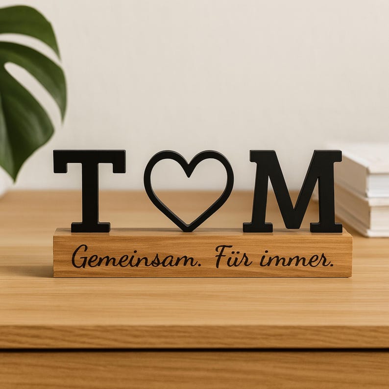 Love stand with initials & heart | Personalized gift for couples | Wooden stand anniversary, Valentine's Day, handmade