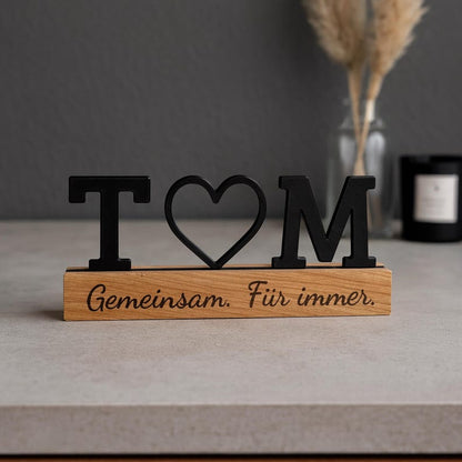 Love stand with initials & heart | Personalized gift for couples | Wooden stand anniversary, Valentine's Day, handmade