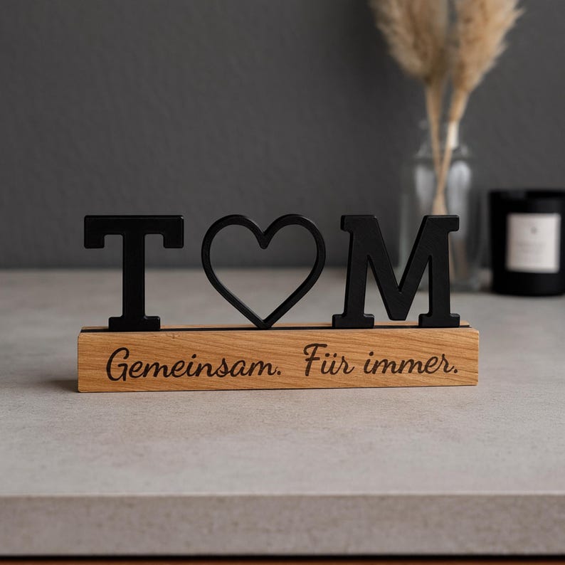 Love stand with initials & heart | Personalized gift for couples | Wooden stand anniversary, Valentine's Day, handmade