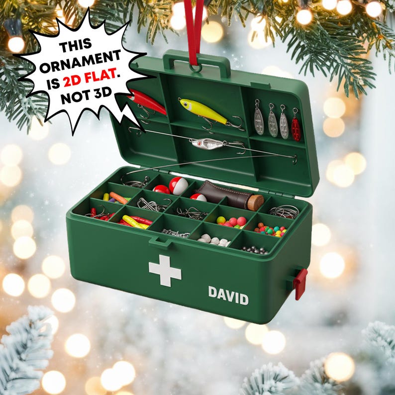 Custom Fishing Tackle Box Christmas Ornament, Tree Hanging Decor, Flat 2D Acrylic, Personalized Fisherman Gift for Him Holiday Keepsake 2025