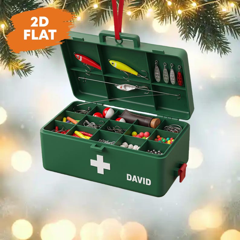 Custom Fishing Tackle Box Christmas Ornament, Tree Hanging Decor, Flat 2D Acrylic, Personalized Fisherman Gift for Him Holiday Keepsake 2025