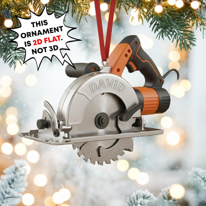 Custom Power Saw Christmas Ornament, Tree Hanging Decor, Flat 2D Acrylic, Personalized Carpenter Gift for Him Holiday Keepsake 2025