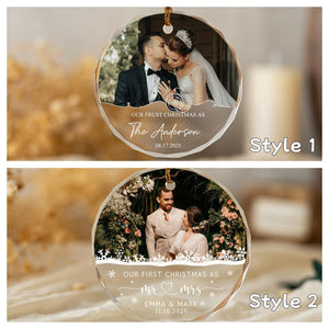 Personalized First Christmas Married Ornament - Custom Married Photo Ornament - Our First Christmas As Mr & Mrs Ornament - Newlywed Keepsake