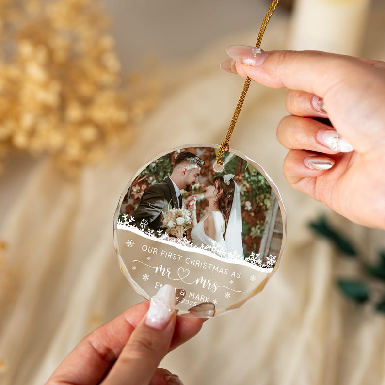 Personalized First Christmas Married Ornament - Custom Married Photo Ornament - Our First Christmas As Mr & Mrs Ornament - Newlywed Keepsake