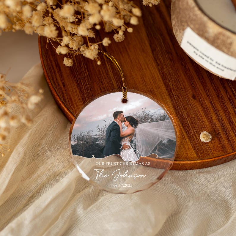 Personalized First Christmas Married Ornament - Custom Married Photo Ornament - Our First Christmas As Mr & Mrs Ornament - Newlywed Keepsake
