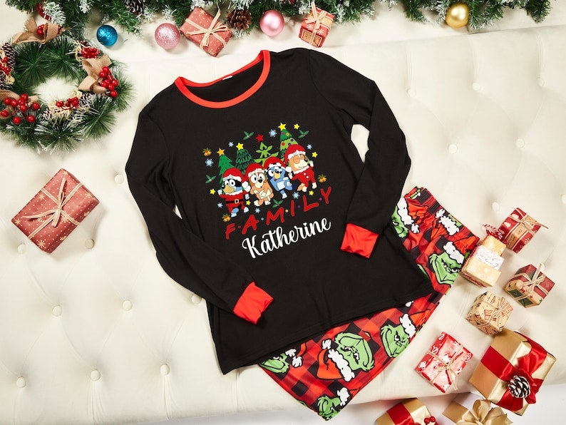 Personalized Grinch Christmas Family Pajamas Set, Holiday Sleepwear for Kids & Adults, Family Matching Holiday Pyjamas Set, Christmas Gifts