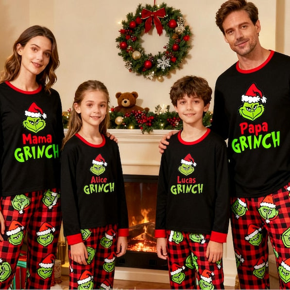 Personalized Grinch Christmas Family Pajamas Set, Holiday Sleepwear for Kids & Adults, Family Matching Holiday Pyjamas Set, Christmas Gifts