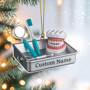 Dentist Christmas Ornament 2025 | Flat 2D Acrylic Custom Ornament with Dental Tools & Tooth Model | Gift for Dentists Dental Students