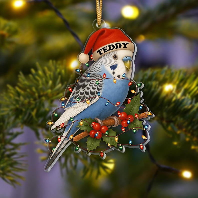 Personalized Budgie Christmas Ornament: Custom Parakeet Holiday Decor