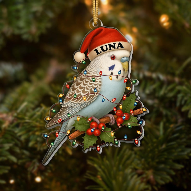 Personalized Budgie Christmas Ornament: Custom Parakeet Holiday Decor