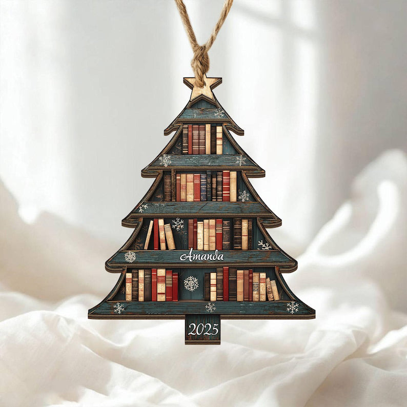 2 Layer Christmas Book Tree Wood Ornament, Christmas Tree Book Gift, Book Lover Gift, Book Club Gift, Bookish Ornament, Book Exchange Gift