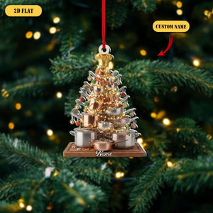 Personalized Chef Christmas Tree 2D Flat Acrylic Ornament, Custom Name Cooking Gift, Unique Holiday Kitchen Xmas Decoration for Food Lovers