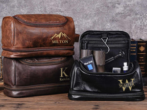 Personalized Men's Leather Toiletry Bag, Dopp Kit, Groomsmen Gifts, Anniversary Gift for Him, Travel Toiletry Bag, Men's Leather Accessory