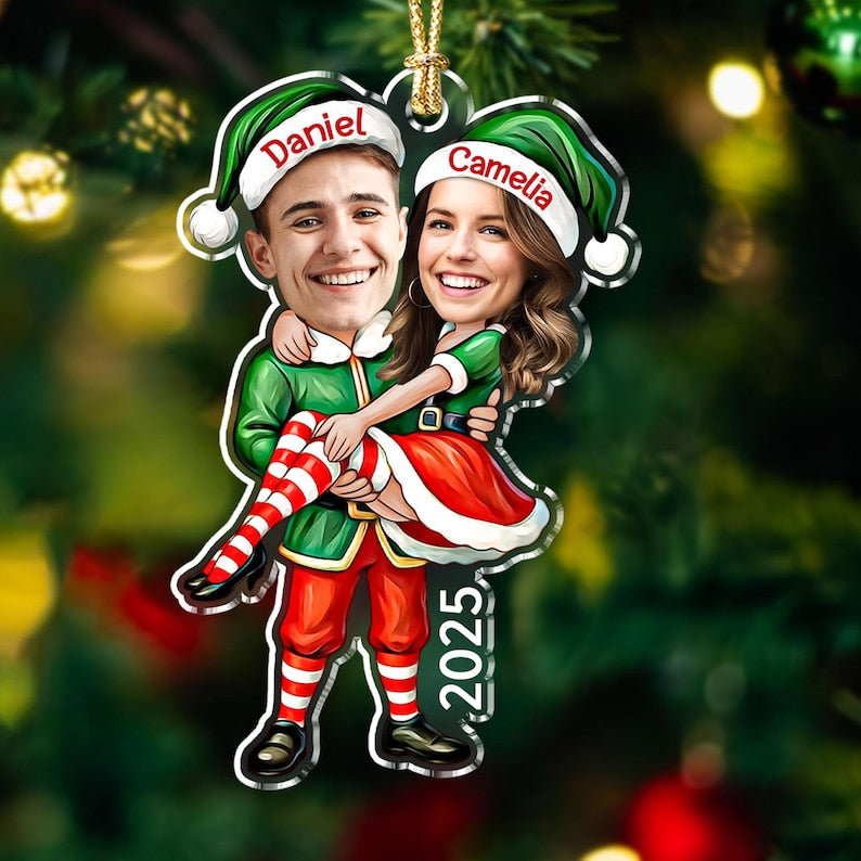 Custom Couple Elf Photo Christmas Ornament 2025, Custom Face Couple Ornament, Funny Couple Ornament, Couple Christmas Keepsake
