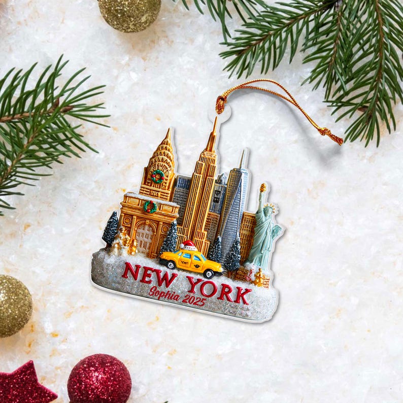 Custom Name New York 2D FLAT Acrylic Ornament, Empire State Building Ornament, Personalized NYC Souvenir for Travelers
