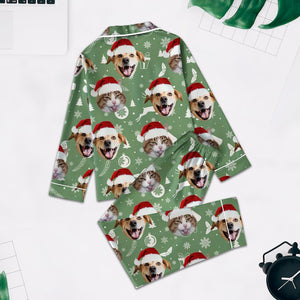 CUSTOM Christmas Dog Cat Pajama Set, Funny Pet Face Holiday Sleepwear, Puppy Kitty Pet Christmas PJs, Matching Family Pajamas Gift