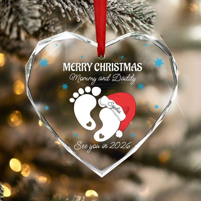 Merry Christmas Mommy and Daddy See You in 2026 Ornament, Pregnancy Ornament, new Baby Christmas Ornament For New Parents, New Parents Gift