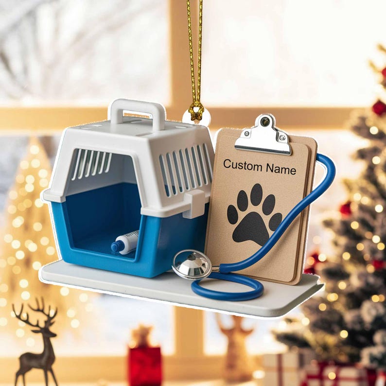 Veterinarian Ornament 2025 | Personalized Pet Vet Ornament with Carrier, Clipboard Custom Acrylic Christmas Decoration for Animal Lovers