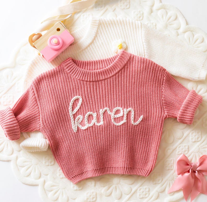 Custom Embroidered Baby Name Sweater: Personalized Baby Jumper for New Born or Toddlers