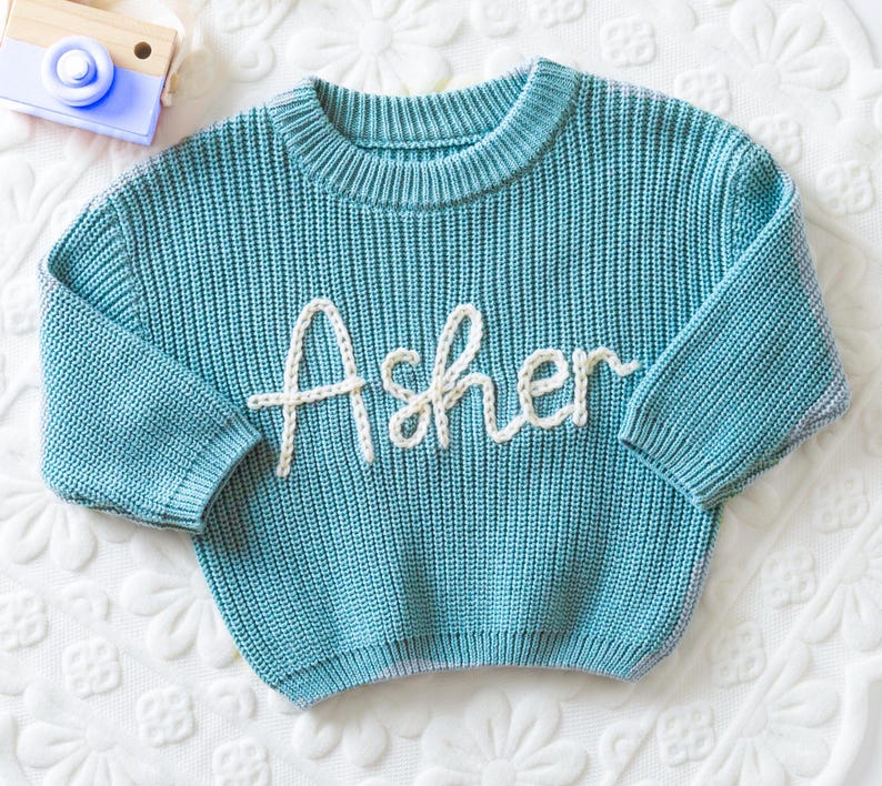 Custom Embroidered Baby Name Sweater: Personalized Baby Jumper for New Born or Toddlers