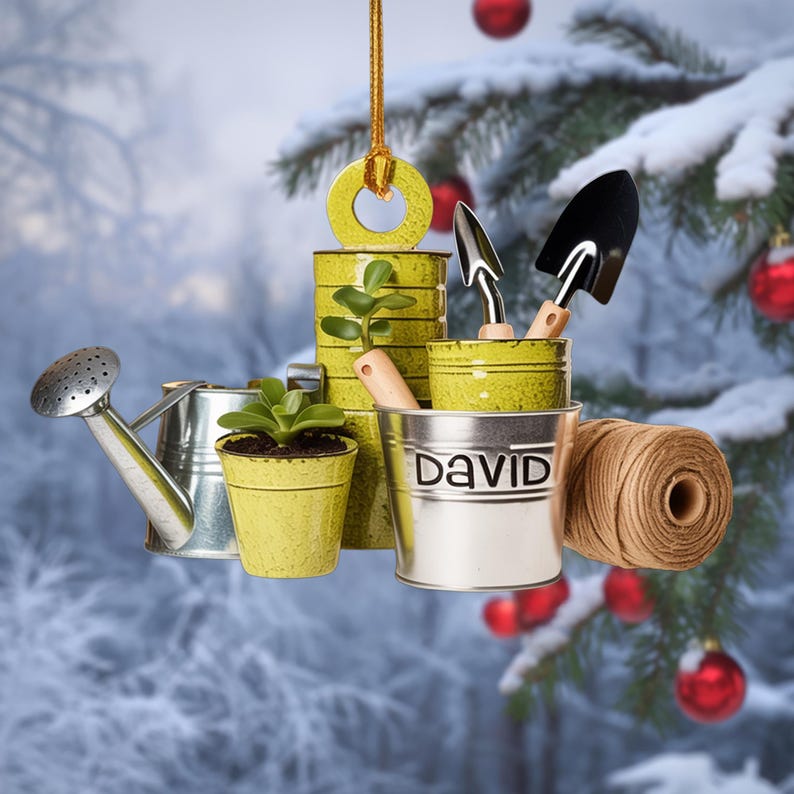 Personalized Gardening Tools Christmas Ornament 2025, Flat 2D Acrylic, Gift for Gardeners and Plant Lovers, Custom Garden Ornament Keepsake