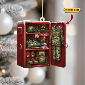 Personalized Military Locker Ornament Custom 2D Flat Acrylic Christmas Keepsake with Soldier Uniform, Flag, Boots, Gifts & Name