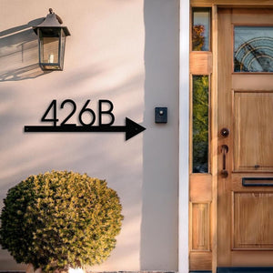 Metal Arrow Sign with House Number Custom Address Plaque, Modern Outdoor Direction Sign for Homes, Cabins, Apartments or Offices