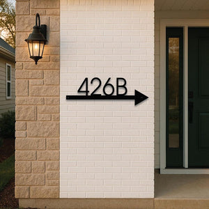 Metal Arrow Sign with House Number Custom Address Plaque, Modern Outdoor Direction Sign for Homes, Cabins, Apartments or Offices