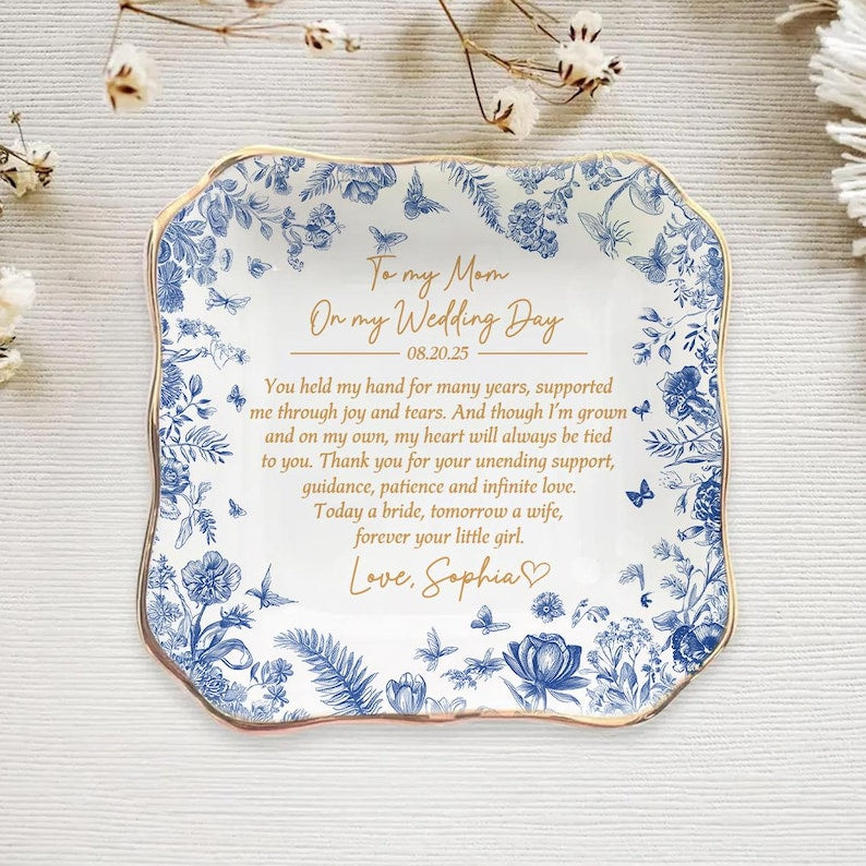 Custom Mother Of The Bride Jewelry Dish, Mother of the bride Jewelry plate, Custom Jewelry Tray for Mom, Wedding Favor Gift For Mom