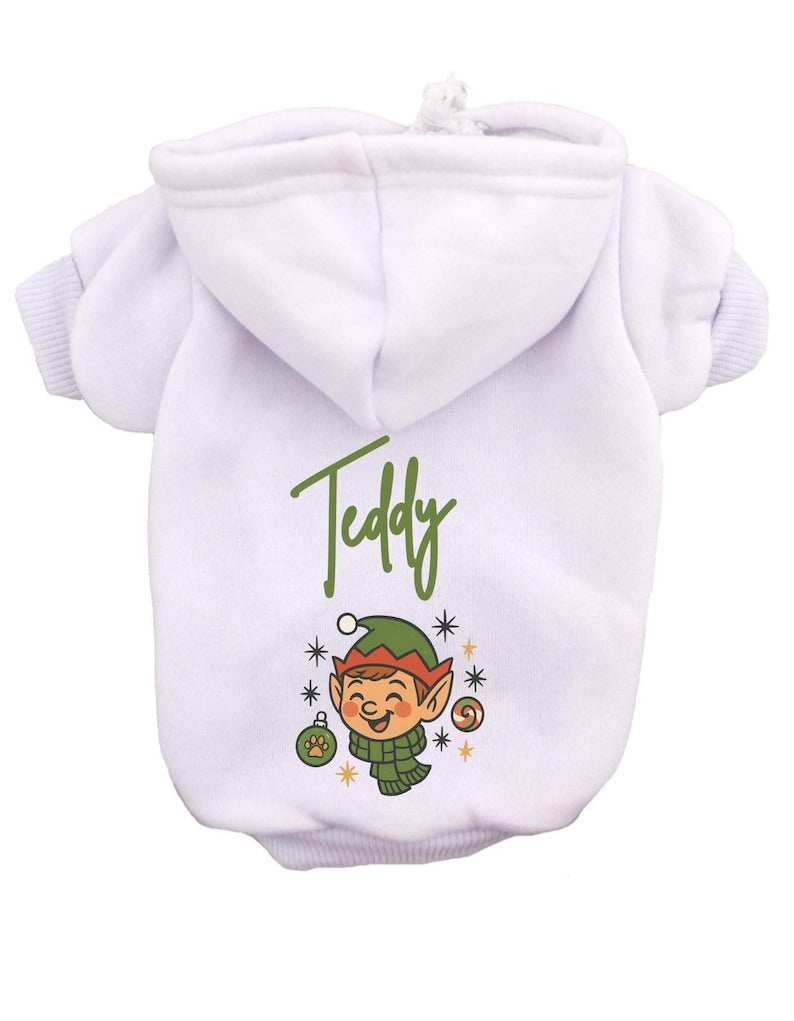 Personalized Christmas Dog Hoodie Custom Name Holiday Pet Sweater, Santa, Gingerbread, Reindeer Elf Hoodie for Dogs, Cute Xmas Gift