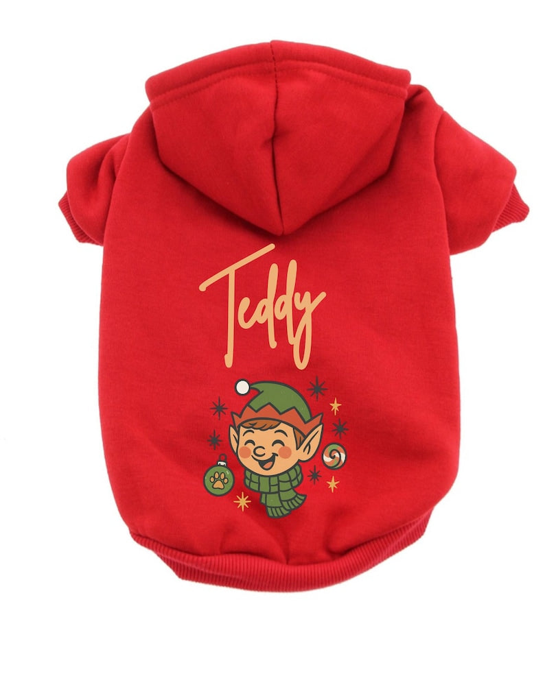 Personalized Christmas Dog Hoodie Custom Name Holiday Pet Sweater, Santa, Gingerbread, Reindeer Elf Hoodie for Dogs, Cute Xmas Gift