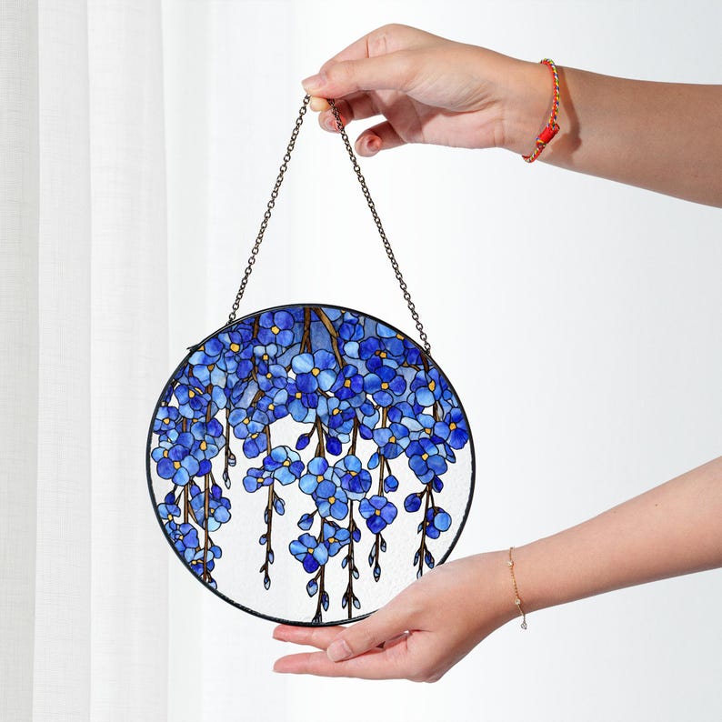 Forget Me Not Glass Suncatcher with Name Sympathy Gift for Miscarriage Mom, Memorial Window Hanging Decor