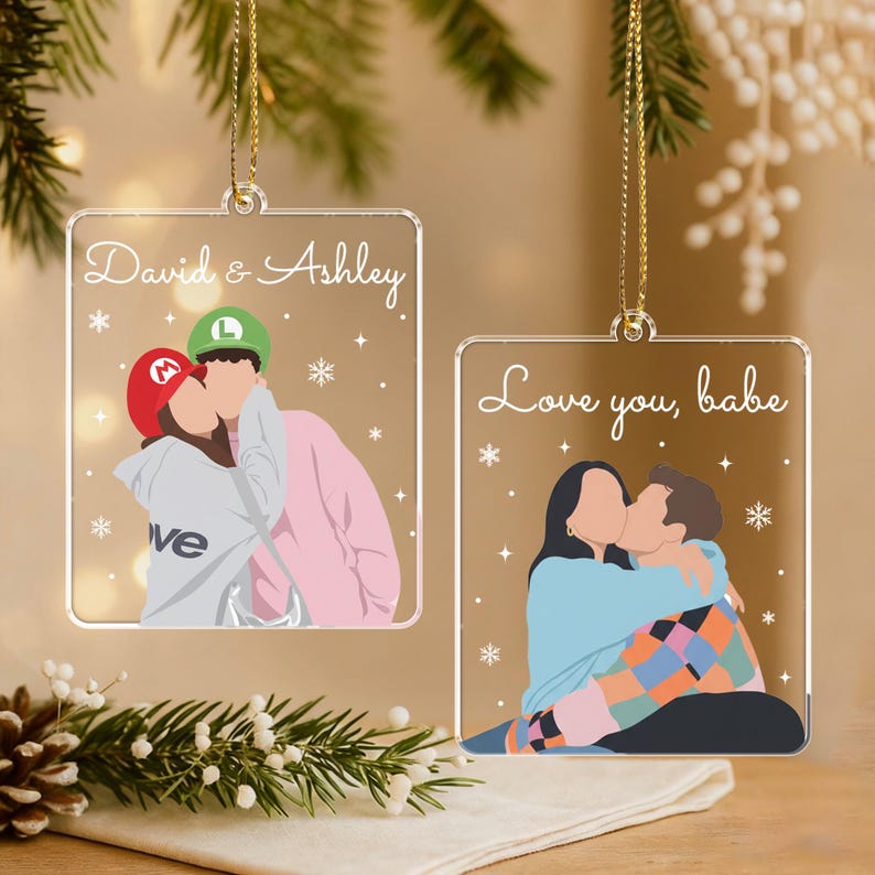 Personalized Couple Portrait from Photo Ornament: Acrylic Couple Keepsake