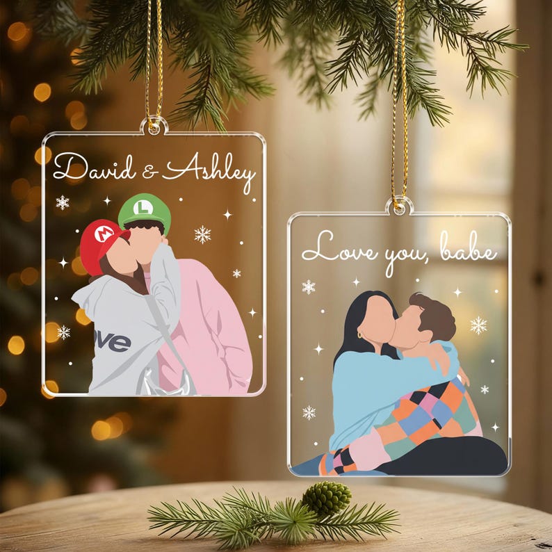 Personalized Couple Portrait from Photo Ornament: Acrylic Couple Keepsake