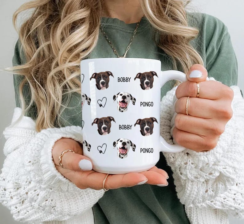 Personalized Pet Photo Ceramic Mug : Custom Dog or Cat Iced Coffee Cup