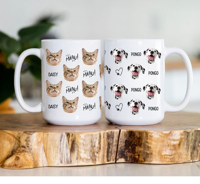 Personalized Pet Photo Ceramic Mug : Custom Dog or Cat Iced Coffee Cup