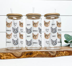Personalized Pet Photo Glass Cup: Custom Dog or Cat Iced Coffee Cup