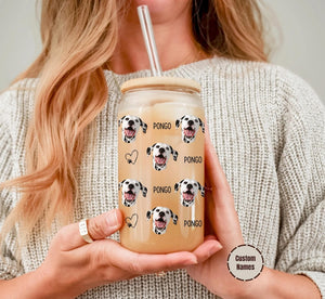 Personalized Pet Photo Glass Cup: Custom Dog or Cat Iced Coffee Cup