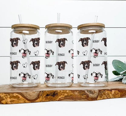 Personalized Pet Photo Glass Cup: Custom Dog or Cat Iced Coffee Cup