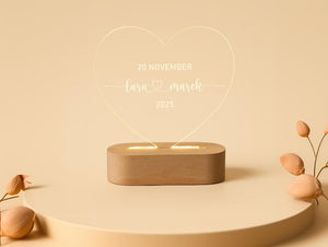 Personalized heart acrylic lamp with engraving names & date LED night light wedding gift.Gift.Christmas gift for her and him.