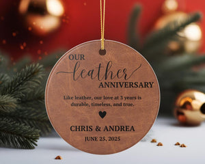 Personalized 3rd Anniversary Gift, Leather Anniversary Ceramic Ornament, Leather 3rd Anniversary Gift, 3rd Year Wedding Anniversary Gift