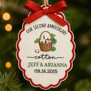 Personalized 2nd Anniversary Ornament: Embroidered Cotton Wedding Gift
