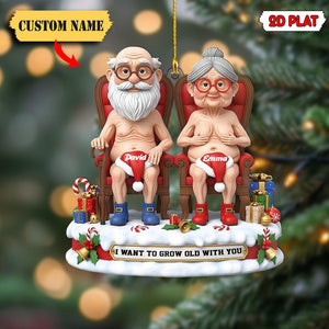 Funny Couple Christmas 2D Flat Ornament, Personalized Santa and Mrs Claus Ornament, Custom Name Holiday Gift for Husband Wife or Anniversary