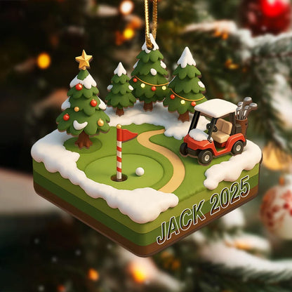 Golf Course 3 Layered Wooden Ornament, Golf Club Gift Christmas Ornament, Golf Cart Gift For Golf Lover, Golfer Gift, Golfer Dad Keepsake
